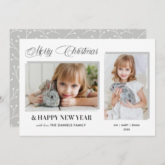 グレーモダンクリスマスタイポグラフィ2 – 写真 シーズンカード (正面/裏面)