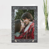 グレーモダンクリスマス植物折り畳み写真 シーズンカード (正面)