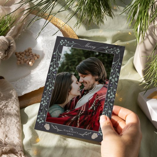 グレーモダンクリスマス植物折り畳み写真 シーズンカード