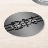 グレーモダングラディエントおよび黒の水平ストライプ色 ラウンドペーパーコースター (アングル)