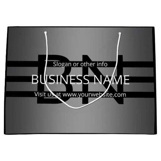 グレーモダングラディエントおよび黒の水平ストライプ色 ラージペーパーバッグ (正面)