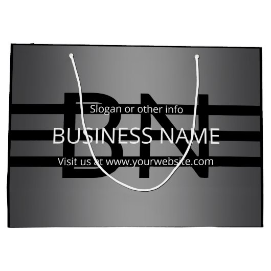 グレーモダングラディエントおよび黒の水平ストライプ色 ラージペーパーバッグ (裏面)