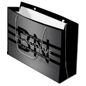 グレーモダングラディエントおよび黒の水平ストライプ色 ラージペーパーバッグ (正面アングル)