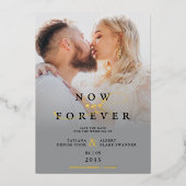 グレーモダングラデーショエレガントンのフォトスクリプ結婚ト 箔招待状 (正面)