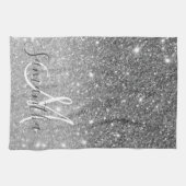 グレーモダングリッターの輝きパーソナライズされたの名前 キッチンタオル (横)