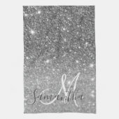 グレーモダングリッターの輝きパーソナライズされたの名前 キッチンタオル (縦)