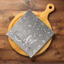 グレーモダングリッターの輝きパーソナライズされたの名前 キッチンタオル