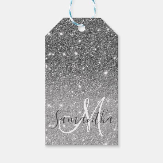 グレーモダングリッターの輝きパーソナライズされたの名前 ギフトタグ (正面)