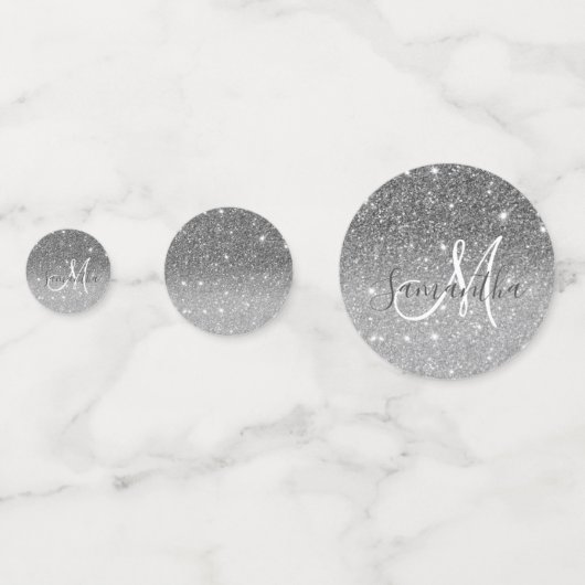 グレーモダングリッターの輝きパーソナライズされたの名前 コンフェッティ (裏面)