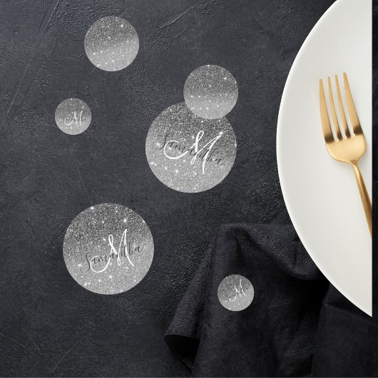 グレーモダングリッターの輝きパーソナライズされたの名前 コンフェッティ