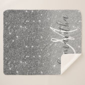 グレーモダングリッターの輝きパーソナライズされたの名前 シェルパブランケット (正面(横))