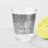 グレーモダングリッターの輝きパーソナライズされたの名前 ショットグラス (正面)