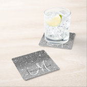 グレーモダングリッターの輝きパーソナライズされたの名前 スクエアペーパーコースター (インサイチュ)
