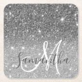 グレーモダングリッターの輝きパーソナライズされたの名前 スクエアペーパーコースター (正面)
