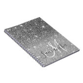 グレーモダングリッターの輝きパーソナライズされたの名前 ノートブック (右側)