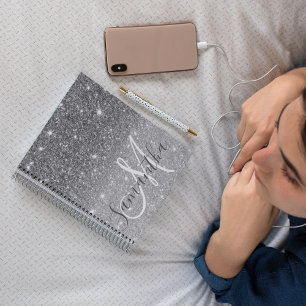 グレーモダングリッターの輝きパーソナライズされたの名前 ノートブック