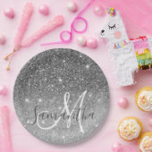 グレーモダングリッターの輝きパーソナライズされたの名前 ペーパープレート (パーティー)