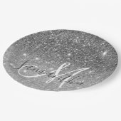 グレーモダングリッターの輝きパーソナライズされたの名前 ペーパープレート (アングル)