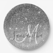グレーモダングリッターの輝きパーソナライズされたの名前 ペーパープレート (正面)