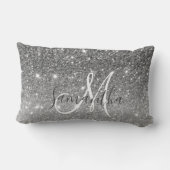グレーモダングリッターの輝きパーソナライズされたの名前 ランバークッション (裏面)