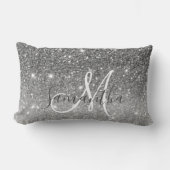 グレーモダングリッターの輝きパーソナライズされたの名前 ランバークッション (正面)