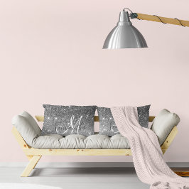 グレーモダングリッターの輝きパーソナライズされたの名前 ランバークッション