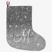 グレーモダングリッターの輝きパーソナライズされたの名前 ラージクリスマスストッキング (正面)