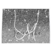 グレーモダングリッターの輝きパーソナライズされたの名前 ラージペーパーバッグ (正面)