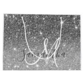 グレーモダングリッターの輝きパーソナライズされたの名前 ラージペーパーバッグ (裏面)