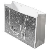 グレーモダングリッターの輝きパーソナライズされたの名前 ラージペーパーバッグ (正面アングル)