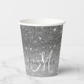 グレーモダングリッターの輝きパーソナライズされたの名前 紙コップ (正面)
