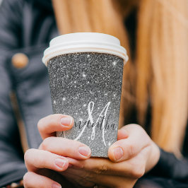 グレーモダングリッターの輝きパーソナライズされたの名前 紙コップ