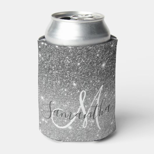 グレーモダングリッターの輝きパーソナライズされたの名前 缶クーラー (缶正面)