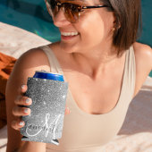 グレーモダングリッターの輝きパーソナライズされたの名前 缶クーラー