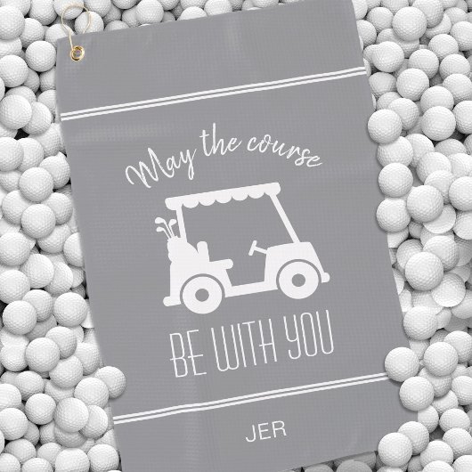 グレーモダンゴルフカートモノグラムのゴルファーかわいい ゴルフタオル