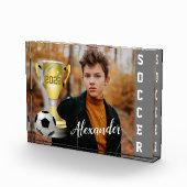 グレーモダンサッカースポーツ写真と彼の名前 フォトブロック (右)