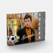 グレーモダンサッカースポーツ写真と彼の名前 フォトブロック (左)