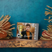 グレーモダンサッカースポーツ写真と彼の名前 フォトプラーク (側面)