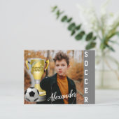 グレーモダンサッカースポーツ写真と彼の名前 ポストカード (スタンド正面)