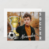 グレーモダンサッカースポーツ写真と彼の名前 ポストカード (正面/裏面)