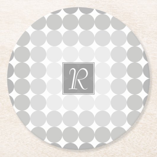 グレーモダンサークルモノグラム ラウンドペーパーコースター (正面)