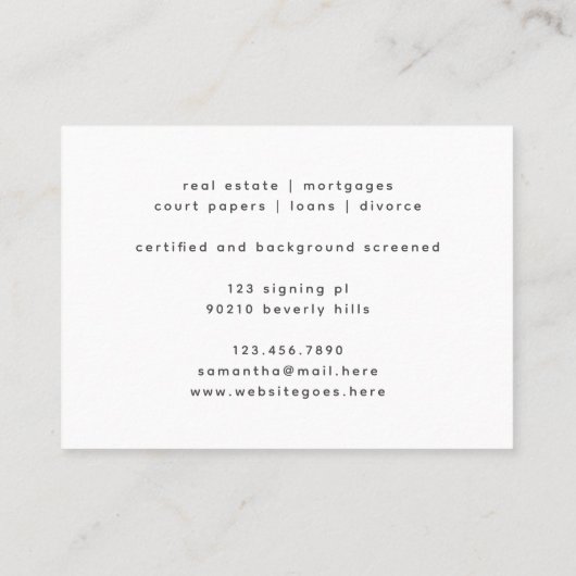 グレーモダンシグネチャースクリプト公証人弁護士の写真 名刺 (裏面)