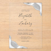 グレーモダンシルバーアゲートコーナー結婚ズ アクリル招待状 (正面)