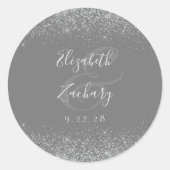 グレーモダンシルバーグリッターエッジ結婚ズ ラウンドシール (正面)