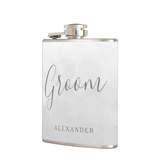 グレーモダンシルバーグルームズ結婚式の引き出物名ギフト フラスク (左)