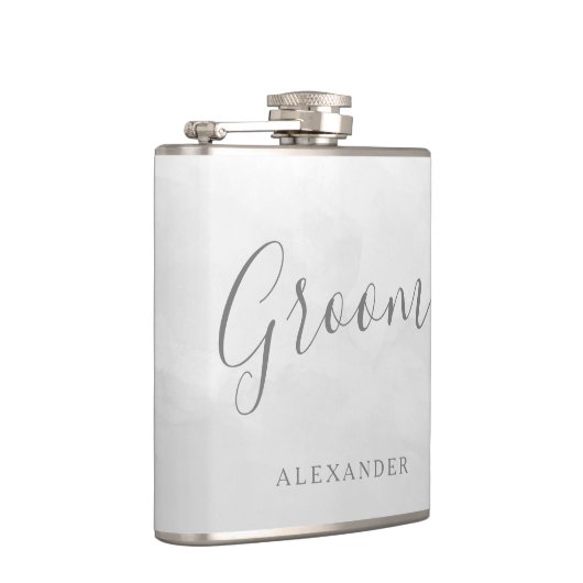 グレーモダンシルバーグルームズ結婚式の引き出物名ギフト フラスク (右)