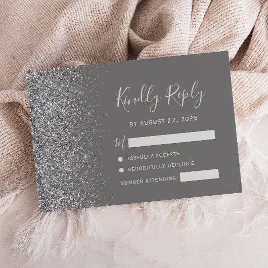 グレーモダンシルバーフェイクグリッターエッジ 出欠カード