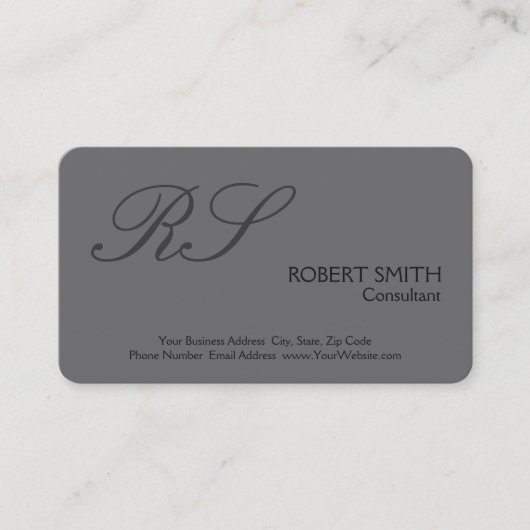 グレーモダンシンプルプレーンエレガントモノグラム 名刺 (正面)