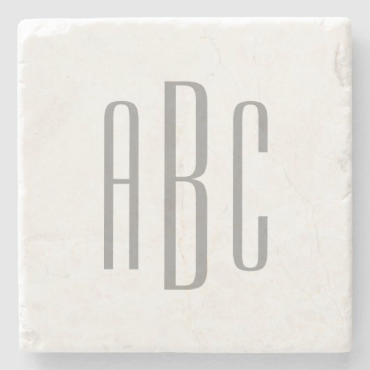 グレーモダンシンプル3文字モノグラム ストーンコースター (正面)