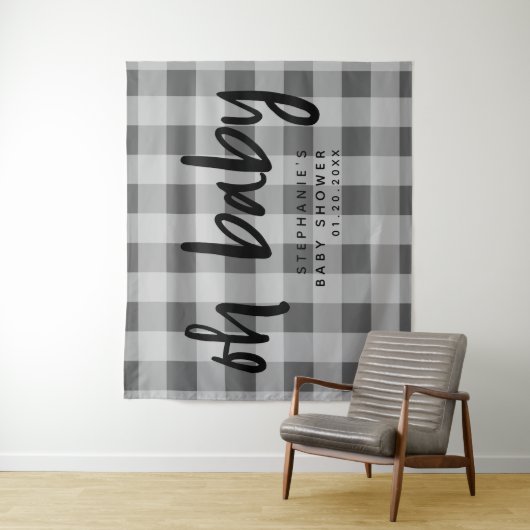グレーモダンジンガム赤ちゃんシャワー背景 タペストリー (インサイチュ)